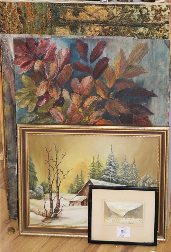 Seven pictures, including oils by J.W.Sutton